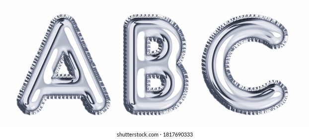 Silver foil balloon alphabet set letter A, B, C realistic 3d illustration metallic gray air balloon. Collection of balloon alphabet ready to use in headlines, greeting, celebration vector eps.