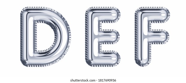 Silver Foil Balloon Alphabet Set Letter D, E, F Realistic 3d Illustration Metallic  Gray Air Balloon. Collection Of Balloon Alphabet Ready To Use In Headlines, Greeting, Celebration Vector Eps