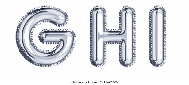 Silver foil balloon alphabet set letter G, H, I realistic 3d illustration metallic gray air balloon. Collection of balloon alphabet ready to use in headlines, greeting, celebration vector eps.