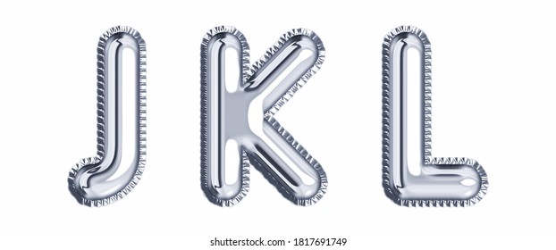 Silver foil balloon alphabet set letter J, K, L realistic 3d illustration metallic gray air balloon. Collection of balloon alphabet ready to use in headlines, greeting, celebration vector eps.