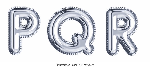 Silver foil balloon alphabet set letter P, Q , R realistic 3d illustration metallic gray air balloon. Collection of balloon alphabet ready to use in headlines, greeting, celebration vector eps.