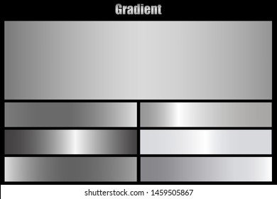 Silver foil chrome metallic texture vector icon set for banner, ribbon, label. Shiny gray gradient background collection