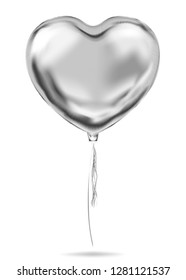 Silver Foil Heart Shape Balloon. Image birthday celebration, social party and any holiday events