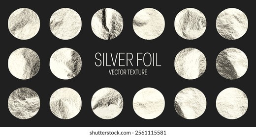 Silver foil, shiny handmade circles. Golden glittering texture, pattern. Luxury shining hand drawn background. Wedding, greeting card decoration elements. Modern minimalist art. Vector illustration