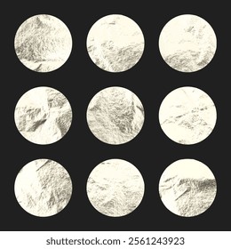 Silver foil, shiny handmade circles. Golden glittering texture, pattern. Luxury shining hand drawn background. Wedding, greeting card decoration elements. Modern minimalist art. Vector illustration