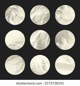 Silver foil, shiny handmade circles. Golden glittering texture, pattern. Luxury shining hand drawn background. Wedding, greeting card decoration elements. Modern minimalist art. Vector illustration