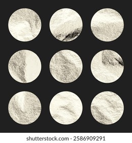 Silver foil, shiny handmade circles. Golden glittering texture, pattern. Luxury shining hand drawn background. Wedding, greeting card decoration elements. Modern minimalist art. Vector illustration