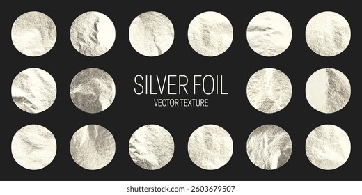Silver foil, shiny handmade circles. Golden glittering texture, pattern. Luxury shining hand drawn background. Wedding, greeting card decoration elements. Modern minimalist art. Vector illustration