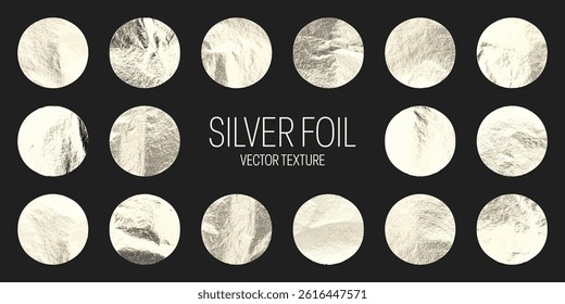 Silver foil, shiny handmade circles. Golden glittering texture, pattern. Luxury shining hand drawn background. Wedding, greeting card decoration elements. Modern minimalist art. Vector illustration