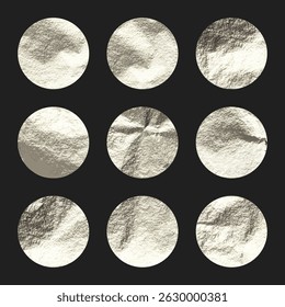 Lámina de plata, brillantes círculos hechos a mano. Textura dorada brillante, patrón. Lujo brillante dibujado a mano de fondo. Boda, Elementos de la decoración de la tarjeta de felicitación. Arte minimalista moderno. Ilustración vectorial