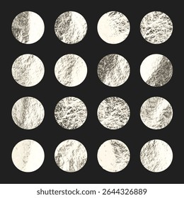 Lámina de plata, brillantes círculos hechos a mano. Textura dorada brillante, patrón. Lujo brillante dibujado a mano de fondo. Boda, Elementos de la decoración de la tarjeta de felicitación. Arte minimalista moderno. Ilustración vectorial