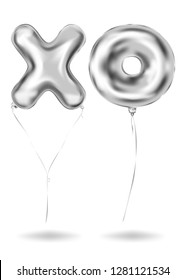 Silver Foil Simple Balloon, white metallic sphere. Image birthday celebration, social party and any holiday events
