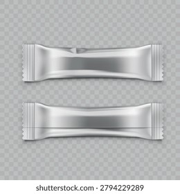 Silver Foil Stick Packet Mockup Set Vector illustration