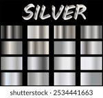 Silver foil texture background set. Realistic silver, gradient mesh. High resolution.