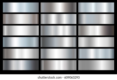 Silver foil texture background set. Grey vector elegant, shiny and metal gradient collection  for border, frame, ribbon design