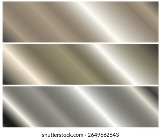 Silver foil texture gradient background set. Stylish, shiny and metallic dark silver gradient vector collection for chrome border, frame, ribbon, label design. silver metal pattern.