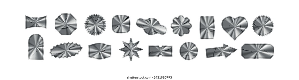 Silver foil texture on paper, showcasing glossy metal background with lustrous shine. Flat vector illustration isolated on white background.