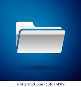 Silver Folder icon isolated on blue background. Vector Illustration