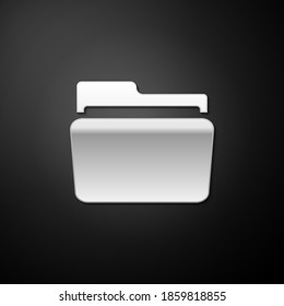 Silver Folder icon isolated on black background. Long shadow style. Vector.