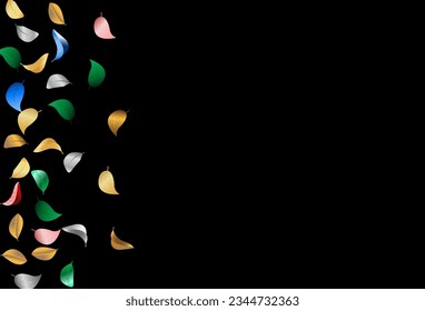 Silver Foliage Flying Vector Black Background Backdrop. Abstract Color Plant. Blue Leaves Fly Background. Leaf Transparent Brochure.