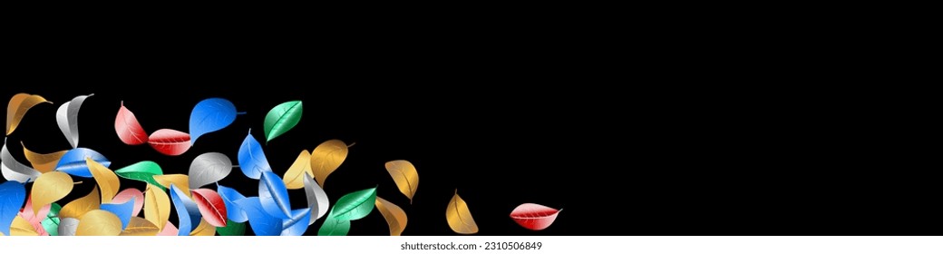 Silver Foliage Tree Vector Black Panoramic Background Border. Transparent Leaf Plant. Swamp Color Realistic Poster. Leaves Flying Banner.