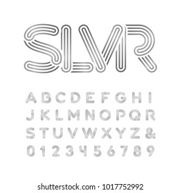 Silver font. Vector alphabet with chrome effect letters and numbers.