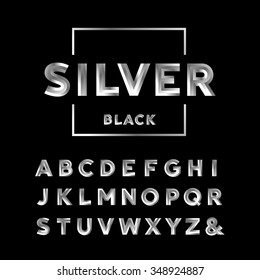 Silver Font. Vector Alphabet With Chrome Effect Letters.
