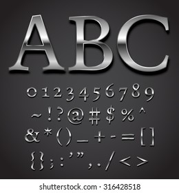 Silver font Vector set -  numbers and special symbols character part
