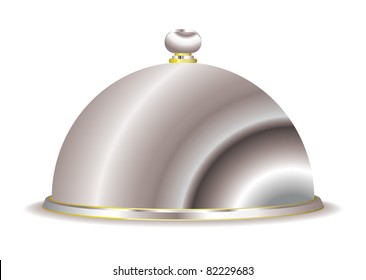 Silver food serving cloche with gold trim
