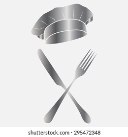 Silver fork and knife - illustration with cook hats 