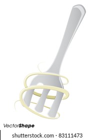 Silver fork with spaghetti vector illustration