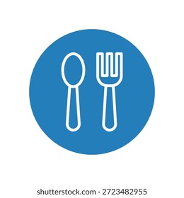 Icono de tenedor y cuchara de plata para menú de restaurante y cubiertos de cocina.