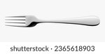 Silver fork. Stainless steel glossy metal fork, isolated on white background. Kitchenware Mockup. Realistic 3d vector illustration. Kitchen utensils for eating, tableware for restaurant serving