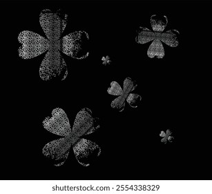 SILVER four-leaf clovers symbolizing luck and prosperity create an elegant design on a BLUE background