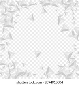 Vector transparente de fondo fractal plateado. Tarjeta Futurista Pirámide. Textura abstracta de Hoar. Gradiente triangular. Plantilla triangular parca.