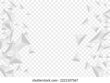 Silver Fractal Background Transparent Vector. Pyramid Blank Design. Hoar Modern Template. Element Luxury. Greyscale Shard Illustration.