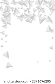 Silver Fractal Background White Vector. Triangular Blank Card. Hoar Volume Illustration. Element Elegant. Gray Origami Backdrop.