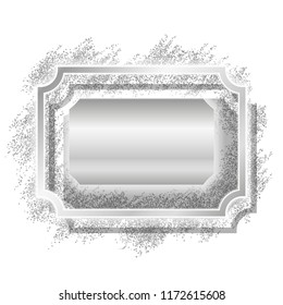 Silver frame. Beautiful glitter design. Vintage style decorative border, isolated white background. Deco elegant luxury framework for decoration, photo, Christmas banner Vector illustration