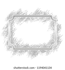 Silver frame. Beautiful glitter design. Vintage style decorative border, isolated white background. Deco elegant luxury framework for decoration, photo, Christmas banner Vector illustration