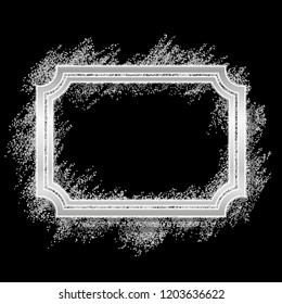 Silver frame. Beautiful glitter design. Vintage style decorative border, isolated black background. Deco elegant luxury framework for decoration, photo, Christmas banner Vector illustration