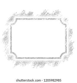 Silver frame. Beautiful glitter design. Vintage style decorative border, isolated white background. Deco elegant luxury framework for decoration, photo, Christmas banner Vector illustration