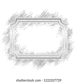 Silver frame. Beautiful glitter design. Vintage style decorative border, isolated white background. Deco elegant luxury framework for decoration, photo, Christmas banner Vector illustration