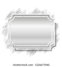 Silver frame. Beautiful glitter design. Vintage style decorative border, isolated white background. Deco elegant luxury framework for decoration, photo, Christmas banner Vector illustration