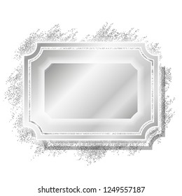 Silver frame. Beautiful glitter design. Vintage style decorative border, isolated white background. Deco elegant luxury framework for decoration, photo, Christmas banner Vector illustration