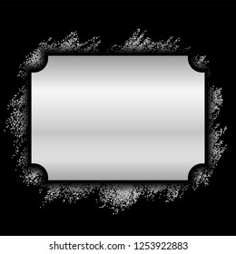 Silver frame. Beautiful glitter design. Vintage style decorative border, isolated black background. Deco elegant luxury framework for decoration, photo, Christmas banner Vector illustration