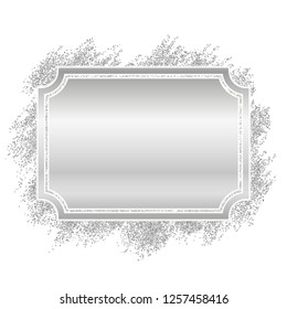 Silver frame. Beautiful glitter design. Vintage style decorative border, isolated white background. Deco elegant luxury framework for decoration, photo, Christmas banner Vector illustration