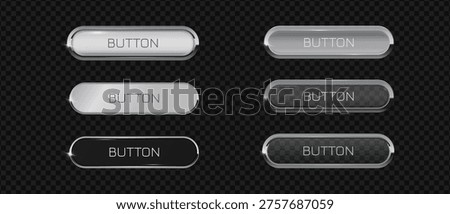 Silver frame button and glass 3d icon, rectangular with rounded corners silver button on dark background, premium sign for web interface design.