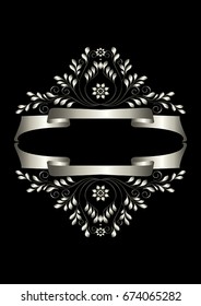 Silver frame with calligraphic ornament and double gold ribbon