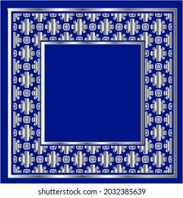 silver frame for design template. Elegant element for design in Eastern style, place for text.on a  blue background. Lace vector illustration for invitations and greeting cards