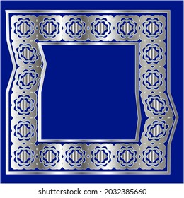 
silver frame for design template. Elegant element for design in Eastern style, place for text.on a  blue background. Lace vector illustration for invitations and greeting cards